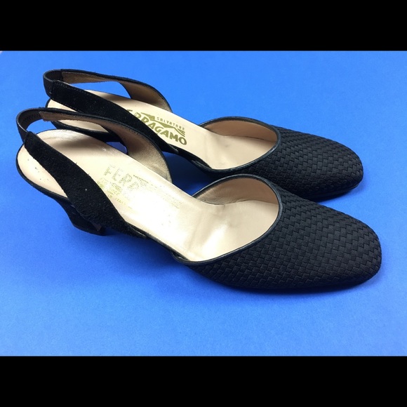 Ferragamo Black Leather Heels Slingbacks 8.5 AA - Picture 2 of 8